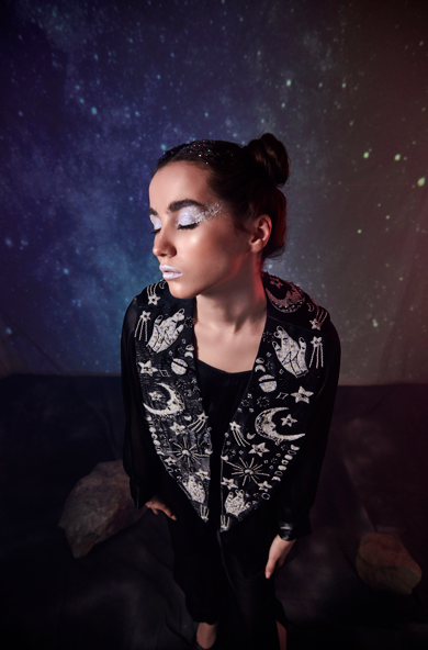 Lapel and back Embroidered Cape with Bustier with side slid bell bottom pants