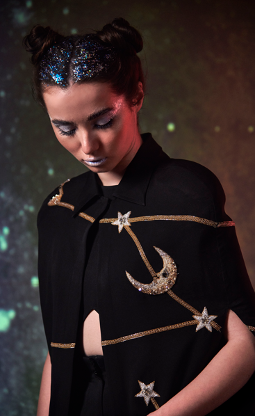 Embroidered Cape dress with front cut crop top and short pants