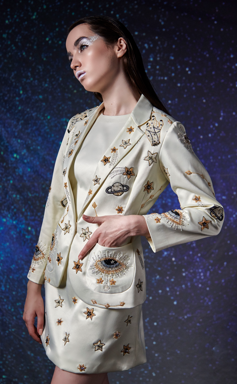 Embroidered Dress with Jacket