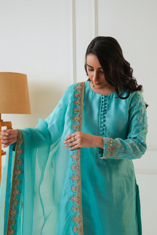 Pankhuri - Aqua Blue Kurta Set