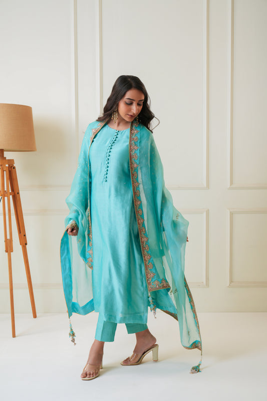 Pankhuri - Aqua Blue Kurta Set