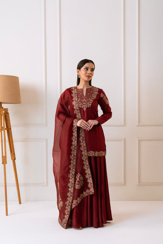 Karigari - Mahroon embroidered Sharara Set