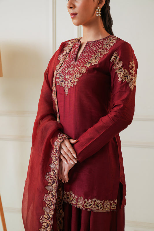 Karigari - Mahroon embroidered Sharara Set