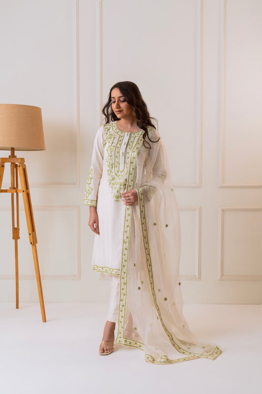 Sawera - Ivory & Lime Green Set