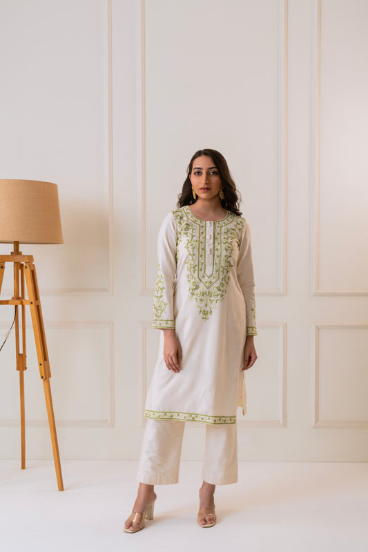 Sawera - Ivory & Lime Green Set