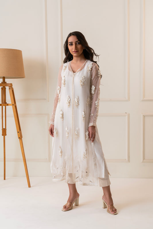 Roshni - Pearl White embellished set