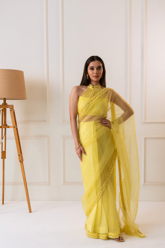 Sunehri - Yellow Organza Saree