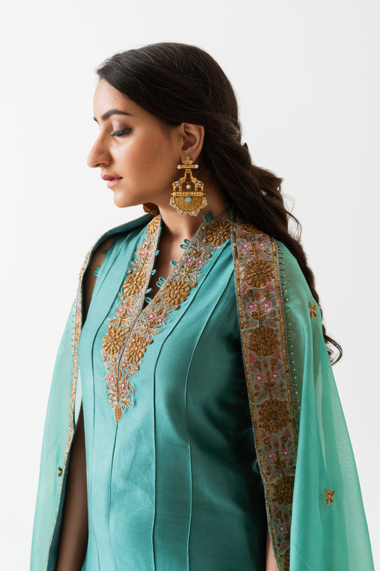 Neerja - Aqua Blue Panel Kurta Set