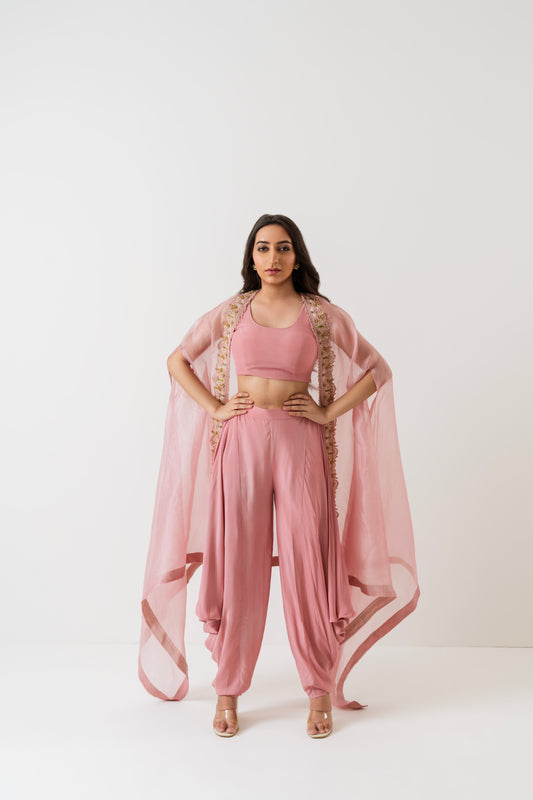 Nazakat - Blush Pink Dhoti Cape set