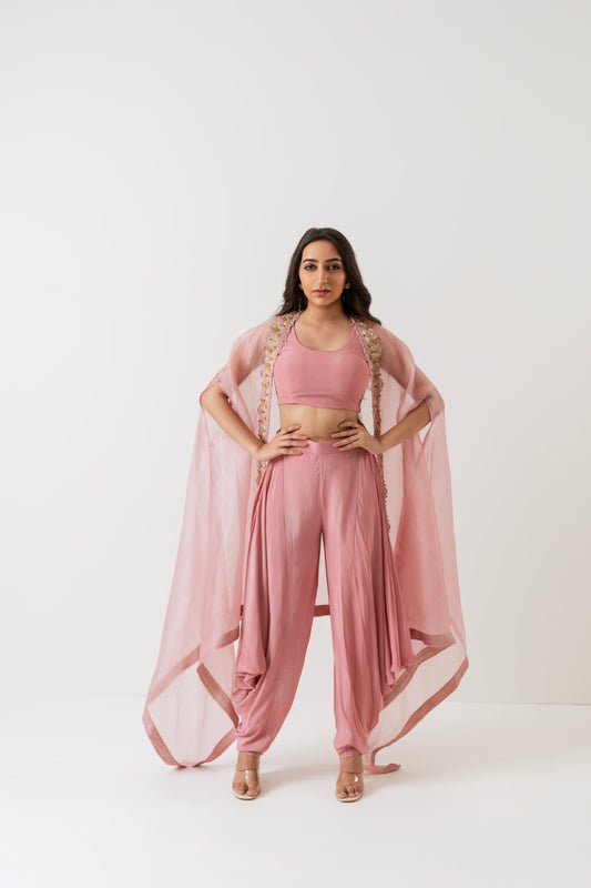 Nazakat - Blush Pink Dhoti Cape set
