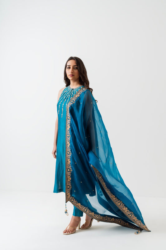 Neel Pari - Teal Blue Halter Set