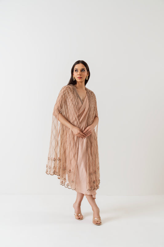 Mitti ki Khushbu - Nude Drape Saree with Net Cape